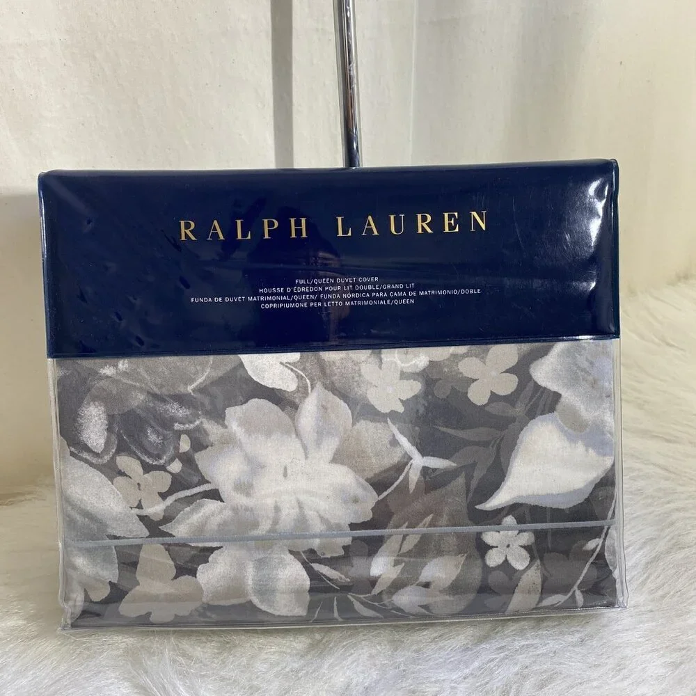 Ralph Lauren Avery Duvet Cover Full /Queen Gray Chrysanthemum Floral NEW